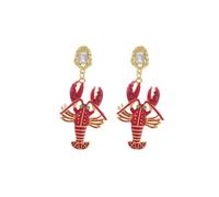 Dazzling Lobster Dangle Earrings, Summer Beach Vacation Jewelry Gift with Rhinestones, Bold Statement Earrings for Women