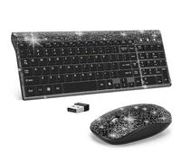 Dazzling Luxury Keyboard and Mouse Wireless, Sparkly Bling Rhinestone Wireless Mouse and Keyboard Gift Set (Black)