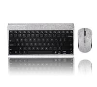 Dazzling Luxury Keyboard and Mouse Wireless, Sparkly Bling Rhinestone Wireless Mouse and Keyboard Gift Set - Silver Crystal with Black Mouse