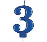 Dazzling Metallic Birthday Candle Numbers 0-9, Cake Topper, Pink Blue Rose Gold Multi, 1 Piece (Blue, 3)