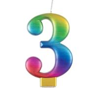 Dazzling Metallic Birthday Candle Numbers 0-9, Cake Topper, Pink Blue Rose Gold Multi, 1 Piece (Multi, 3)