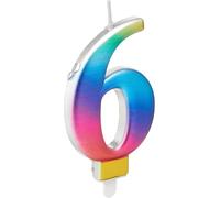 Dazzling Metallic Birthday Candle Numbers 0-9, Cake Topper, Pink Blue Rose Gold Multi, 1 Piece (Multi, 6)