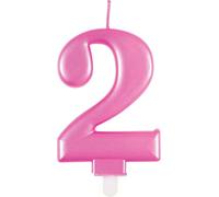 Dazzling Metallic Birthday Candle Numbers 0-9, Cake Topper, Pink Blue Rose Gold Multi, 1 Piece (Pink, 2)