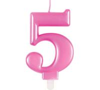 Dazzling Metallic Birthday Candle Numbers 0-9, Cake Topper, Pink Blue Rose Gold Multi, 1 Piece (Pink, 5)