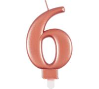 Dazzling Metallic Birthday Candle Numbers 0-9, Cake Topper, Pink Blue Rose Gold Multi, 1 Piece (Rose Gold, 6)