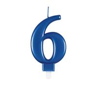 Unique Birthday Candle Dazzling Metallic Blue Number 6 Cake Topper - 1 Pc