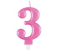 Unique Birthday Candle Dazzling Metallic Pink Number 3 Cake Topper – 1 Pc