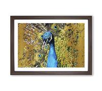 Dazzling Peacock Bird in Abstract Framed Print | A2 Walnut Framed Wall Art | Ready to Hang | Abstract Animal Picture | Living Room Bedroom Lounge Office