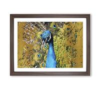 Dazzling Peacock Bird In Abstract Modern Art Framed Wall Art Print, Ready to Hang Picture for Living Room Bedroom Home Office Décor, Walnut A2 (64 x 46 cm)