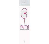 Dazzling Pink Glitz Birthday Sparkler Number 3 (17cm) - Perfect for Birthday Parties & Celebrations - 1 Pc
