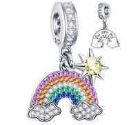 Dazzling Rainbow Cloud and Sun Charms Dangle with Colourful CZ, 925 Sterling Silver You Are My Sunshine Pendant Beads, fit Pandora Valentines Bracelet, Gift for Wife/Wedding/Girl