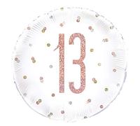 Dazzling Rose Gold 13th Birthday Glitz Round Foil Balloon (45cm) - Perfect for Birthday, Annivesaries & Memorable Celebrations - 1 Pc