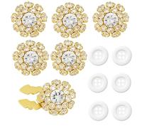 Dazzling Silver Rhinestone Button Covers Clip On, 20mm Decorative Buttons for Women & Men, Easy No-Sew Covers for Jeans, Shirt Buttons, DIY Fashion Accessories (6 Sets + 6 Resin)