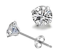 Dazzling Silver Sparkle Stud Earrings for Women, Set of 3 Pairs Gorgeous Cubic Zirconia Stud Earrings Set, Size 3mm 4mm 5mm