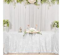 Dazzling Sparkle: Sequin Rectangle Tablecloth - 51" x 60" - Elevate Your Event with Glamorous Elegance (White Sequin)