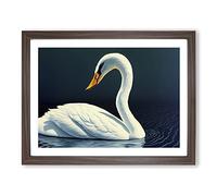 Dazzling Swan Framed Print | A3 Walnut Framed Wall Art | Ready to Hang | Modern Animal Picture | Living Room Bedroom Lounge Office