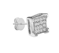 Dazzlingrock Collection 0.03 Carat (cttw) Round White Diamond V Prong Square Mens Hip Hop Iced Stud Earring (Only 1pc), Sterling silver