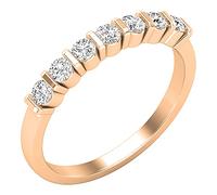 Dazzlingrock Collection 0.45 Carat (ctw) Round Lab Grown White Diamond Seven Stone Wedding Band Ring for Women | 14K Rose Gold, Size 7.5
