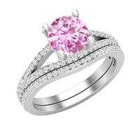 DazzlingRock Collection 0.65 ctw Round Lab Created Pink Sapphire & White Diamond Ring Set for Women in 925 Sterling Silver Size 5