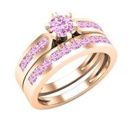 Dazzlingrock Collection 14K Round Lab Created Gemstone Ladies Bridal Engagement Ring Set, Rose Gold, 4 UK, Lab Created Pink Sapphire Rose Gold, Created Pink Sapphire