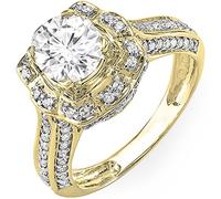 Dazzlingrock Collection 14K Round Moissanite & White Diamond Cluster Ladies Engagement Bridal Ring, Yellow Gold, Size 6
