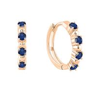 Dazzlingrock Collection 2.4mm Round Blue Sapphire with Alternating Round Metal Beads Hinged Huggie Hoop Earrings for Women (Blue Color, Highly Included Clarity) | 14K Rose Gold