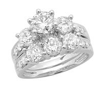 Dazzlingrock Collection 3.10 Cttw 14K Solid Gold Round Diamond Womens Bridal 3 Stone Engagement Ring with Band Set, Available 14K Solid Gold, 8 UK, White Gold White Diamond, White Diamond