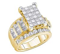 Dazzlingrock Collection 5.00 Carat (ctw) 14K Round, Baguette & Princess White Diamond Invisible Engagement Ring 5 CT, Yellow Gold