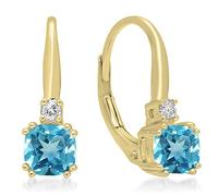 Dazzlingrock Collection 5mm Each Cushion Blue Topaz & Round White Diamond Lever Back Dangle Drop Earrings for Women in 14K Solid Gold, 14K - Metal Stamp, Natural Blue Topaz Natural White Diamond