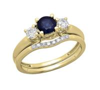 Dazzlingrock Collection 5mm Round Blue Sapphire & White Diamond 3 Stone Wedding Ring Set for Women in 14K Gold, 4.5 UK, Yellow Gold Blue Sapphire, Blue Sapphire