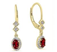 Dazzlingrock Collection 5X3mm Each Oval Gemstone & Round Diamond Womens Dangling Drop Earrings, 14K Solid Yellow Gold, Garnet,Diamond,Gold, Garnet