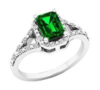 Dazzlingrock Collection 7x5mm Emerald Shape Lab Created Gemstone & White Diamond Split Shank Engagement Ring for Women in 925 Sterling Silver, 6 UK, Lab Created Emerald Sterling Silver, Created