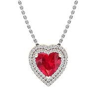 Dazzlingrock Collection 8mm Heart Lab Created Gemstone & 0.25 ctw Round Diamond Heart Double Halo Pendant for Womens with 18 inch Chain in Solid Gold, Metal Stamp: 14K, Ruby Diamond Rose Gold, Created