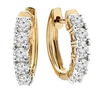 Dazzlingrock Collection Round Gemstone or Diamond Prong Set Lustrous Huggies Hoop Earrings For Her, 18K Solid Gold, Diamond Yellow Gold, Diamond