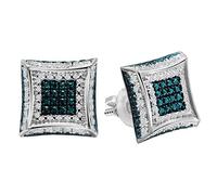 Dazzlingrock Collection Round White/Blue/Black Diamond Kite Shape Micro Pave Hip Hop Iced Out Studs in 925 Sterling Silver, Unisex Design Ladies, Mens Real Diamond Earrings, Screw Back, Natural Blue