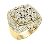 DazzlingRock Collection Round White Diamond 9 Flower Cluster Engagement Ring for Men in 18K Yellow Gold, Size 9