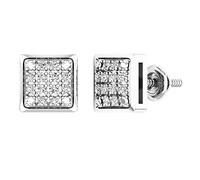 Dazzlingrock Collection Round White Diamond Square Unisex Hip Hop Stud Earrings (0.2 ctw, Color I-J, Clarity I2-I3) in 925 Sterling Silver in Screw Back