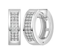 Dazzlingrock Collection Round White Diamond Two Lines in Set Unisex Huggie Hoop Earrings (0.12 ctw, Color I-J, Clarity I1-I2) in 925 Sterling Silver