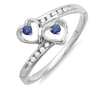 DazzlingRock Collection Sterling Silver Blue Sapphire & White Diamond Ladies Bridal Double Heart Promise Ring, Size 8