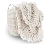 Dazzluxe Chunky Knit Blanket Throw 100 * 150 cm, Soft Chenille Yarn Throw Blanket, Handmade Thick Cable Knit Crochet Blanket, Large Knit Chunky Throw Blanket for Couch Home Decor, White