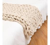 Dazzluxe Chunky Knit Blanket Throw, Soft Chenille Yarn, Handmade Thick Cable Knit Crochet, Large Chunky Throw Blanket for Couch Home Decor, Off White, 120 * 150 cm