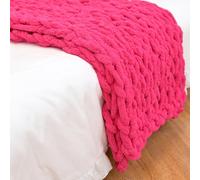 Dazzluxe Chunky Knit Blanket Throw, Soft Chenille Yarn Throw Blanket, Handmade Thick Cable Knit Crochet Blanket, Large Knit Chunky Throw Blanket for Couch Home Decor,Rose Red,150 * 200 cm