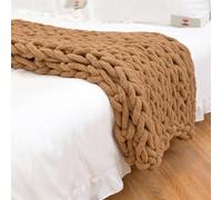 Dazzluxe Chunky Knit Blanket Throw, Soft Chenille Yarn Throw Blanket, Handmade Thick Cable Knit Crochet Blanket, Large Chunky Throw Blanket for Couch Home Decor, Camel, 200 * 200 cm