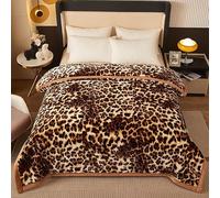 Dazzluxe Mink Bed Blanket Queen Size 70.8 x 86.6 inches, 2 Ply Thick Plush Fleece Blankets with Leopard Pattern, Super Soft Cozy Microfiber Reversible Raschel Throw Blanket for Autumn Winter