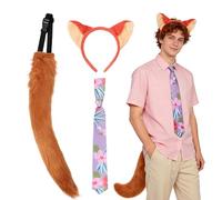 Dazzroi 3Pcs Fox Costume Accessories Set, Fox Pretend Play Set with Furry Ears Headband Tail Flower Tie, Animal Themed Fancy Dress Kit for World Book Day Carnival Cosplay Party Masquerade
