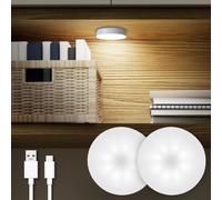 DAZZY DOT Rechargeable Puck Lights 2 Pack, Dimmable Touch Light Stick on for Closet, Magnetic Tap Light 1000mAh Battery Powered, Portable Led Light Cool White for Locker, Cabinet, Bedside, Kitchen