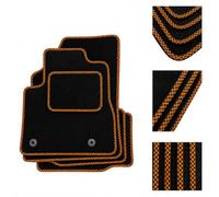 DB Bespoke - Car Floor Mats For BMW Mini Cooper (3 Door) (F56) (2015-2024) - Car Mats - Black Carpet - Orange Check Trim - Anti Slip - Non Slip - Granulated Backing - 4 Piece Set - No Clips