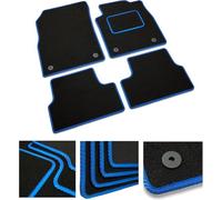 DB Bespoke - Tailored Car Mats - Compatible with Ford Grand Tourneo Connect Van 2016-2020 - Black Carpet - Non-Slip Carpet Mat - 6 pc Complete Car Floor Mats with Velcro clips - Black with Blue Trim