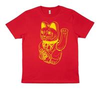 DB DEADBEAT Lucky Cat Rock and Roll Motif Screen Printed Eco-Friendly Unisex Red T-Shirt for Men, Women and Teens XXL/Red/Cotton