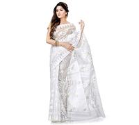 dB DESH BIDESH Women's Cotton Silk Soft Jamdani Saree Handloom Silk Sarees dhakai jamdani fancy Banarasi Weaving Art Silk Zari Party, Wedding, gold saree New Sari Latest sarees White 5.5 meter
